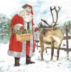 Serwetka decoupage 33x33 cm - Mikołaj i renifer