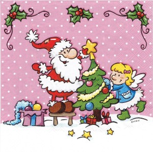 Serwetka decoupage 33x33 cm - Mikołaj, dziecko, choinka