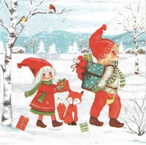 Serwetka decoupage 33x33 cm - krasnale, dzieci, zima