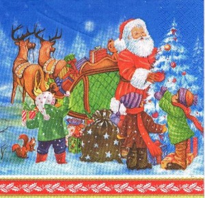 Serwetka decoupage 33x33 cm - Mikołaj, renifery, dzieci