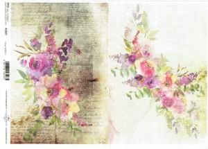 Papier ryżowy A4 ITD do decoupage - kwiaty, napisy
