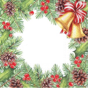 Serwetka decoupage 33x33 cm - gałązki, szyszki, dzwonki