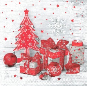 Serwetka decoupage 33x33 cm - choinka, prezenty, bombki