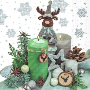 Serwetka decoupage 33x33 cm - renifer, świece, stroik