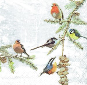 Serwetka decoupage 33x33 cm - ptaki, ptaszki, zima