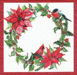 Serwetka decoupage 33x33 cm - wianek, kwiaty, ptaki