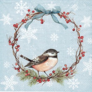 Serwetka decoupage 33x33 cm - ptak, ptaszek,  wianek, zima