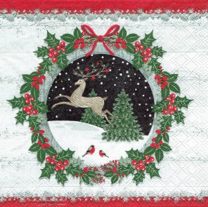Serwetka decoupage 33x33 cm - widok, ramka, zima