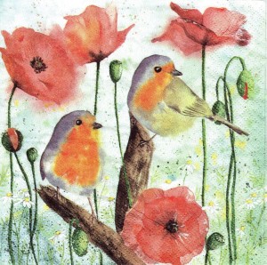 Serwetka decoupage 33x33 cm - ptaki, kwiaty, maki