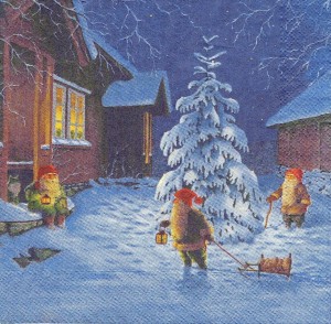 Serwetka decoupage 33x33 cm - krasnale, zima