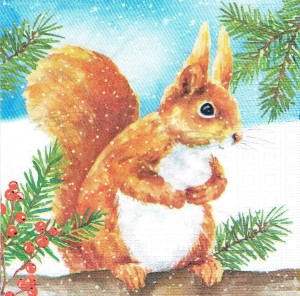 Serwetka decoupage 33x33 cm - wiewiórka, zima