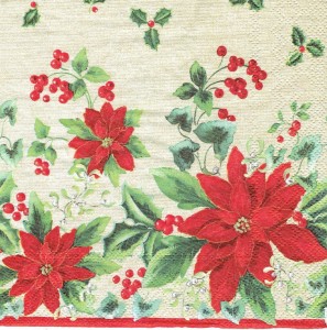 Serwetka decoupage 33x33 cm - kwiaty, gwiazda betlejemska