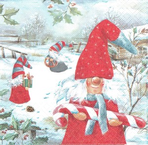 Serwetka decoupage 33x33 cm - krasnale, zima