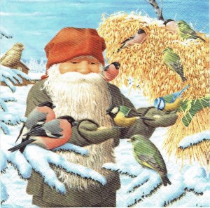 Serwetka decoupage 33x33 cm - krasnal i ptaki