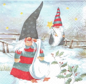 Serwetka decoupage 33x33 cm - krasnale i gąska