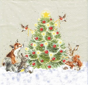 Serwetka decoupage 33x33 cm - choinka i zwierzęta