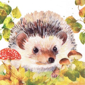 Serwetka decoupage 33x33 cm - jeż, jeżyk, grzyby