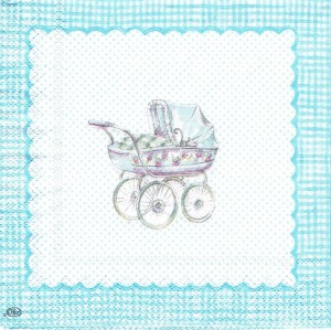 Serwetka decoupage mała 25x25cm - wózek, buciki, chrzest