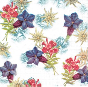 Serwetka decoupage 33x33 cm - kwiaty górskie, góry
