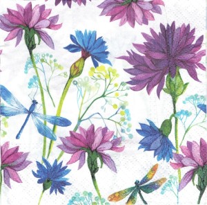 Serwetka decoupage 33x33 cm - kwiaty, goździki, ważki