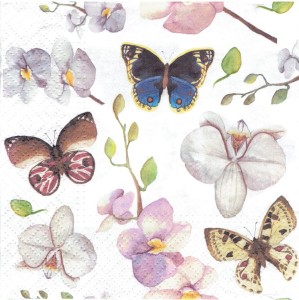 Serwetka decoupage 33x33 cm - motyle, kwiaty, storczyki