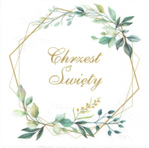 Serwetka decoupage 33x33 cm - Chrzest Święty, ramka z liści