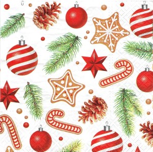 Serwetka decoupage 33x33 cm - bombki, pierniki, gałązki, szyszki