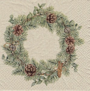 Serwetka decoupage 33x33 cm - wianek, szyszki