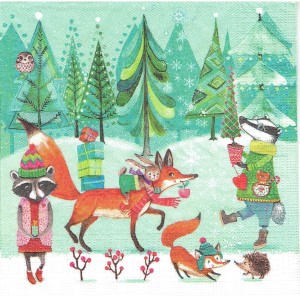 Serwetka decoupage 33x33 cm - zwierzęta, las, zima
