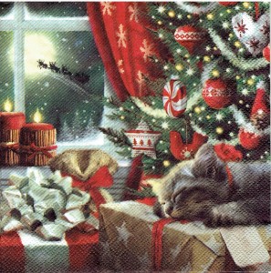 Serwetka decoupage 33x33 cm - kotek, święta