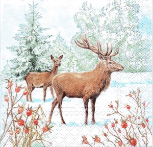 Serwetka decoupage mała 25x25cm - jelenie, jeleń, sarenka, zima