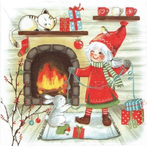 Serwetka decoupage 33x33 cm - krasnal, kotek, zajączek