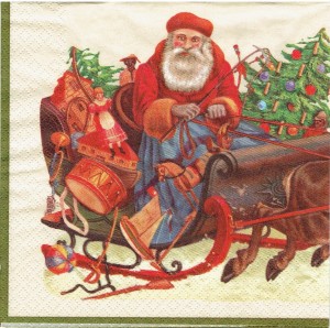 Serwetka decoupage 33x33 cm - Mikołaj, renifery, zaprzęg