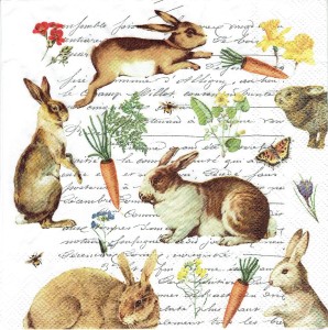 Serwetka decoupage 33x33 cm - zające, zajączki, napisy