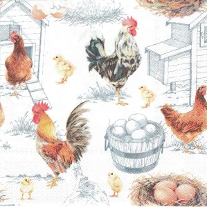 Serwetka decoupage 33x33 cm - kury, koguty, kurczęta