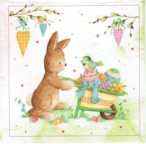 Serwetka decoupage 33x33 cm - zając z taczkami