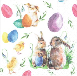 Serwetka decoupage 33x33 cm - zające, pisanki, kurczaki