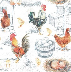 Serwetka decoupage mała 25x25cm - kury, koguty