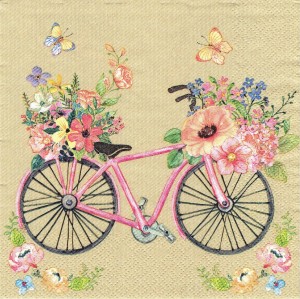 Serwetka decoupage 33x33 cm - rower, kwiaty