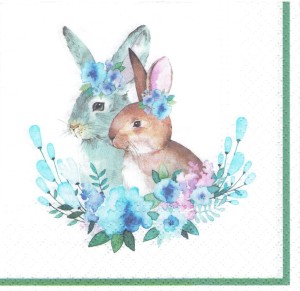 Serwetka decoupage 33x33 cm - zające, kwiaty