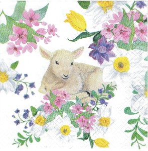 Serwetka decoupage 33x33 cm - owieczka, kwiaty