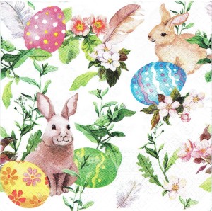 Serwetka decoupage 33x33 cm - zające, pisanki, kwiaty