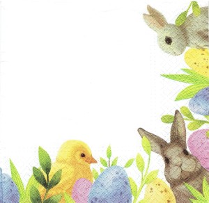 Serwetka decoupage 33x33 cm - zające, pisanki, kurczak