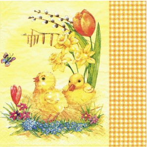 Serwetka decoupage 33x33 cm - kurczaki, kwiatki