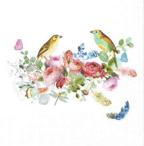 Serwetka decoupage 33x33 cm - kwiaty, róże, ptaki