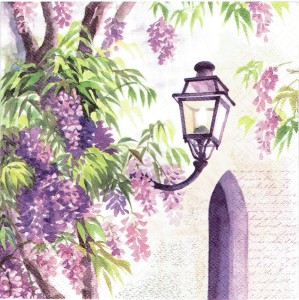 Serwetka decoupage 33x33 cm - kwiaty, wisteria, lampa