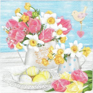 Serwetka decoupage 33x33 cm - kwiaty, tulipany, jajka
