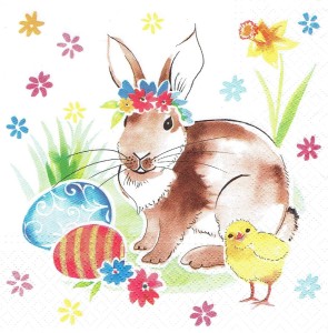Serwetka decoupage 33x33 cm - zając, pisanki, kurczak