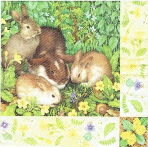 Serwetka decoupage 33x33 cm - zajączki na łące