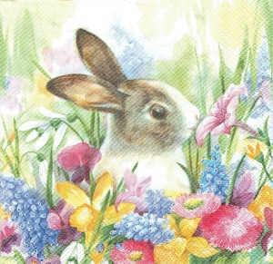 Serwetka decoupage mała 25x25cm - zając w kwiatach